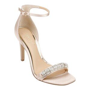 Jewel Badgley Mischka Satin Sandals with Rhinestones - Cream